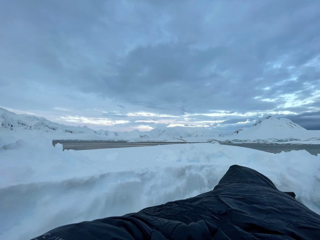 Ben's icy dugout view for the overnight camp