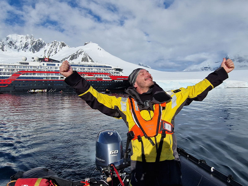 Torstein embraces a new day on a HX expedition 