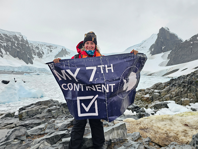 Kasey enjoying making landfall on the seventh continent